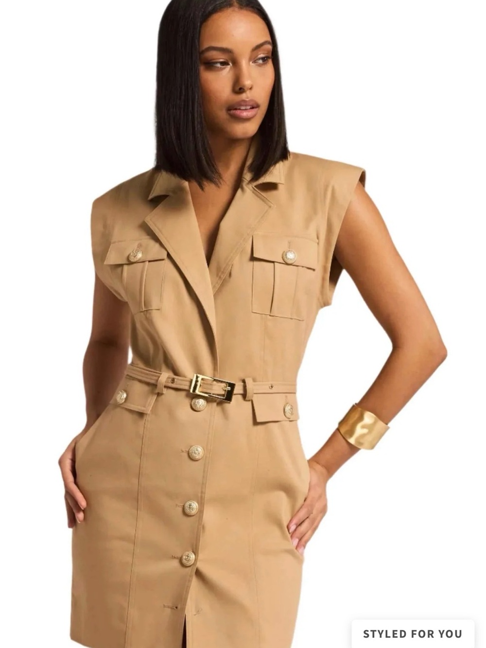 Generation Love Biel Gabardine Sleeveless Tan Belted Utility Dress